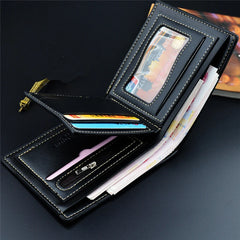 Coffee PU Leather Men's Wallet Short Three Fold Mature Small Boyfriend Wallet