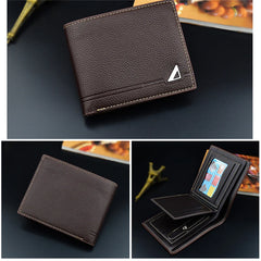 Coffee PU Leather Men's Wallet Short Three Fold Mature Small Boyfriend Wallet