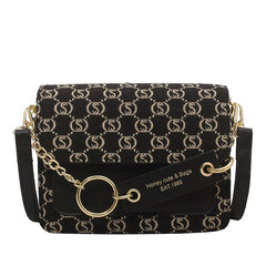 Embroidered Letter Handbag with Chain - Small Square Flip Bag