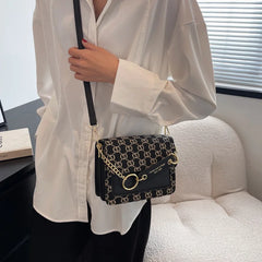 Embroidered Letter Handbag with Chain - Small Square Flip Bag