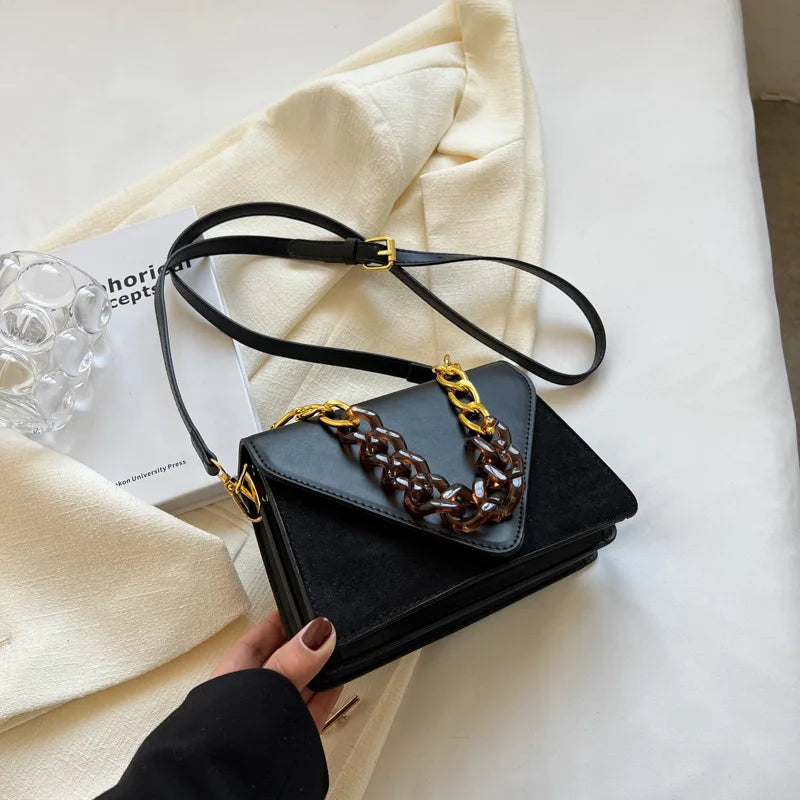 PU polish Shoulder Crossbody Square Bags for Women Vintage Solid Small Flap