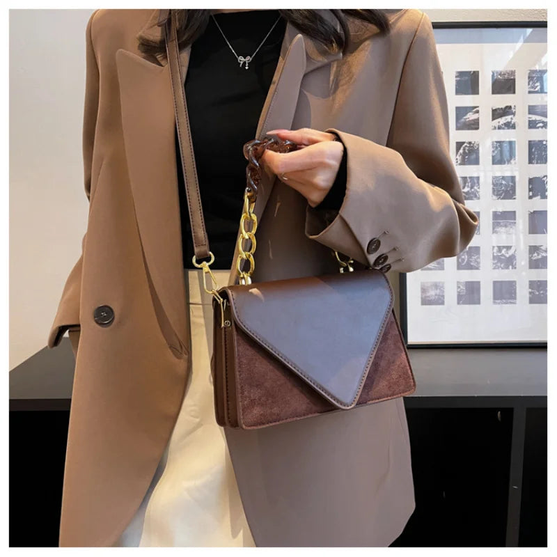 PU polish Shoulder Crossbody Square Bags for Women Vintage Solid Small Flap