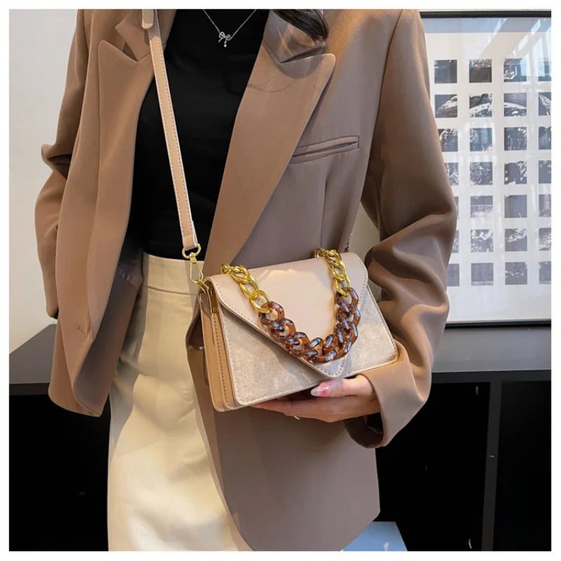 PU polish Shoulder Crossbody Square Bags for Women Vintage Solid Small Flap