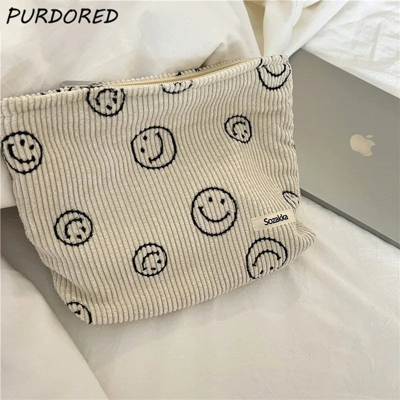 Face Pattern Makeup Bag Canvas Cosmetic Travel Beauty Storage Organizer