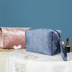 1 Pc Star Cosmetic Bag Women Zipper Vintage Velvet Makeup Bag