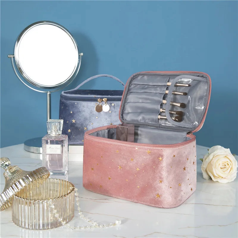 1 Pc Star Cosmetic Bag Women Zipper Vintage Velvet Makeup Bag