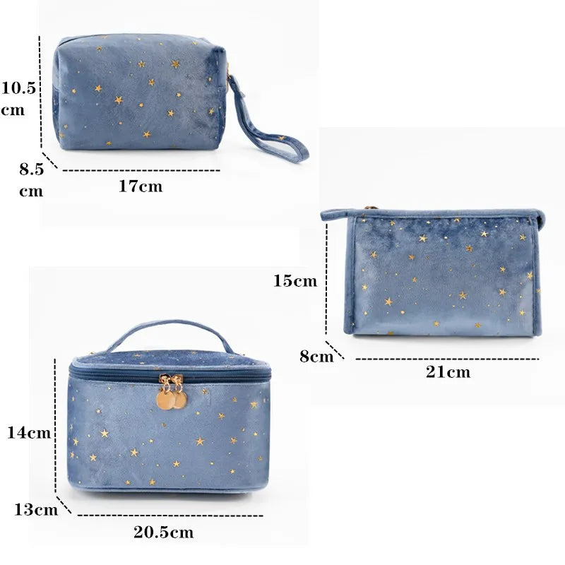 1 Pc Star Cosmetic Bag Women Zipper Vintage Velvet Makeup Bag