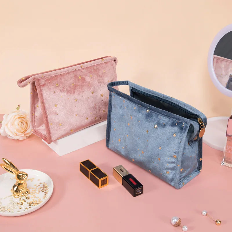 1 Pc Star Cosmetic Bag Women Zipper Vintage Velvet Makeup Bag
