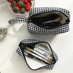 Vintage Houndstooth Makeup Bag Zipper Cosmetic Travel Beauty Case Organizer