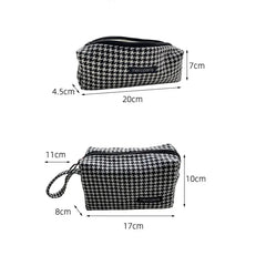 Vintage Houndstooth Makeup Bag Zipper Cosmetic Travel Beauty Case Organizer