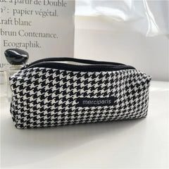 Vintage Houndstooth Makeup Bag Zipper Cosmetic Travel Beauty Case Organizer