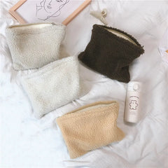 Winter Lambswool Makeup Bag Soft Wool Cosmetic Travel Handbag