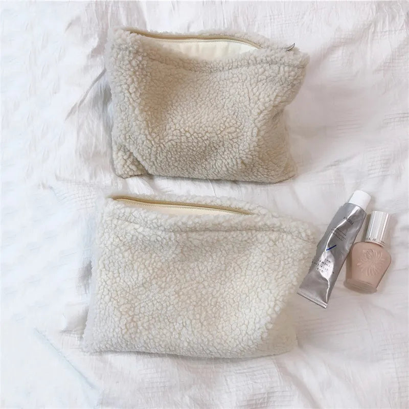 Winter Lambswool Makeup Bag Soft Wool Cosmetic Travel Handbag