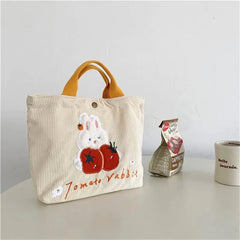 Women's Cartoon Rabbit Mini Handbag Corduroy Small Shopping Bag