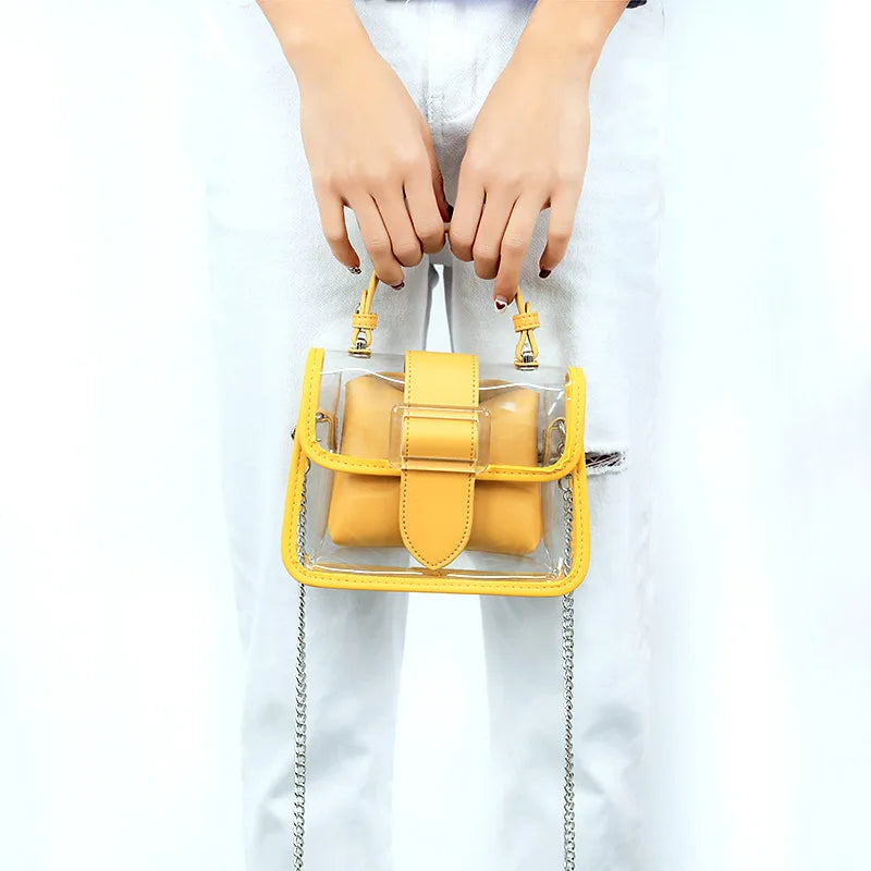 Waterproof PVC Beach Handbag Chains Summer Jelly Clear Tote Purse