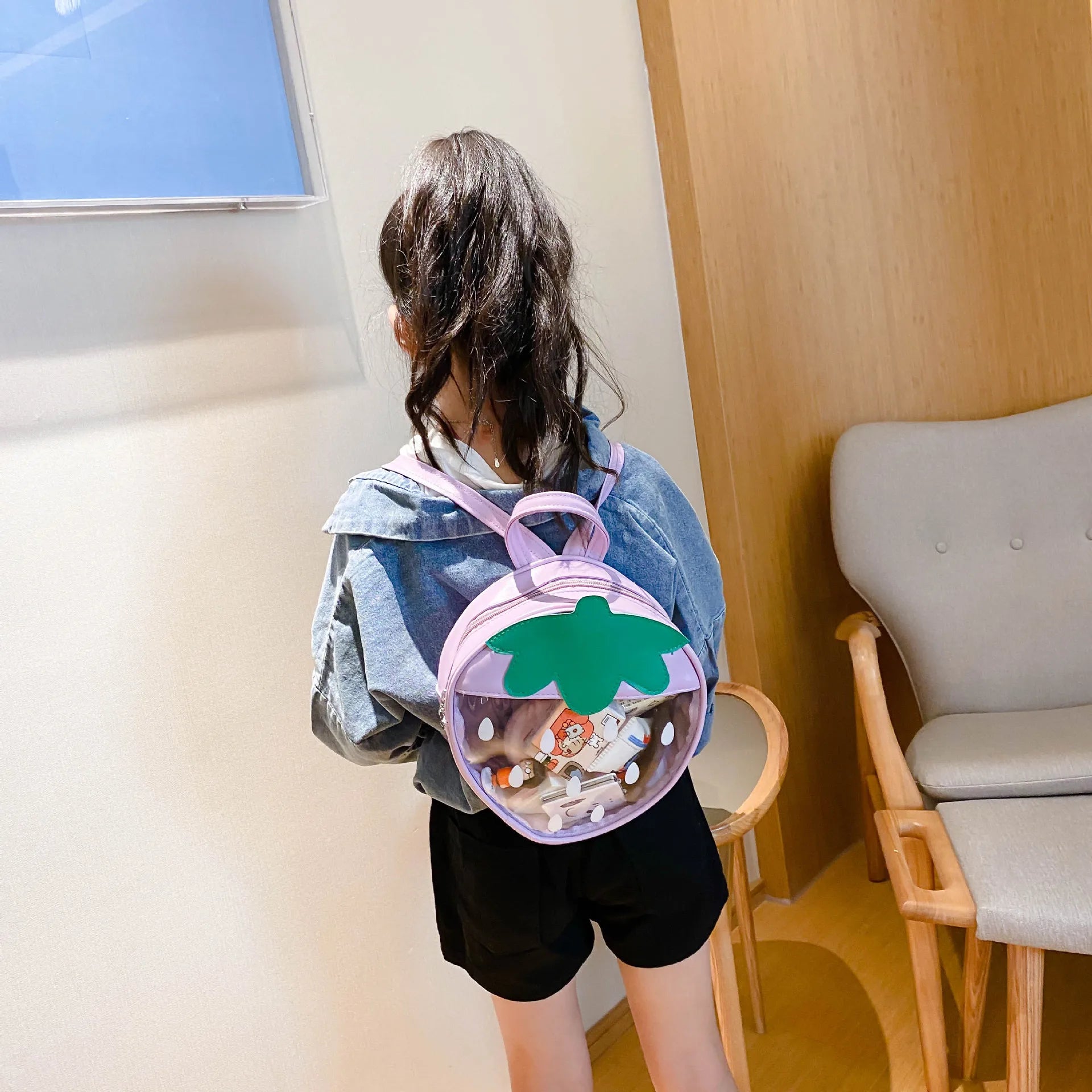 Transparent PVC Strawberry Schoolbag for Kids