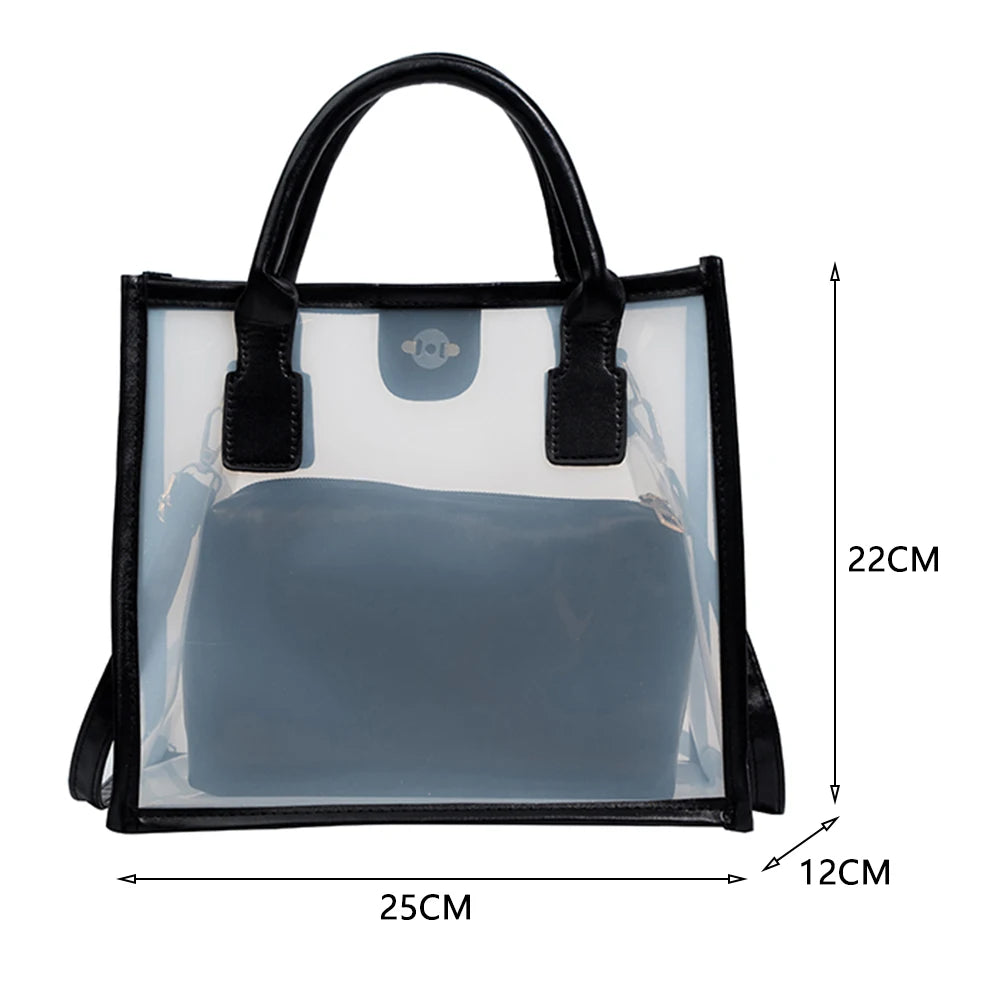 Clear PVC Shoulder Bag + Candy Wallet Tote Handbag Women Summer Purses