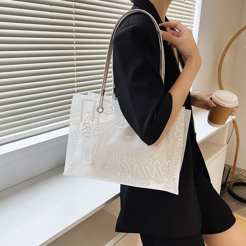 PVC Graffiti Large Shopper Shoulder Bag Eco-Friendly Grocery Handbag