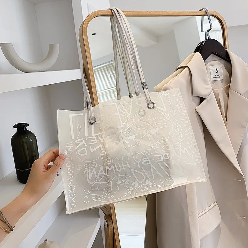 PVC Graffiti Large Shopper Shoulder Bag Eco-Friendly Grocery Handbag