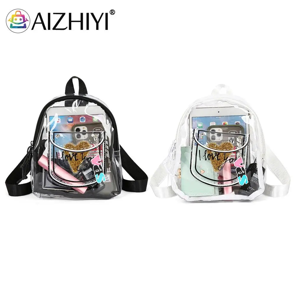 Transparent PVC Backpack Love Letter Design Small Shoulder Schoolbag