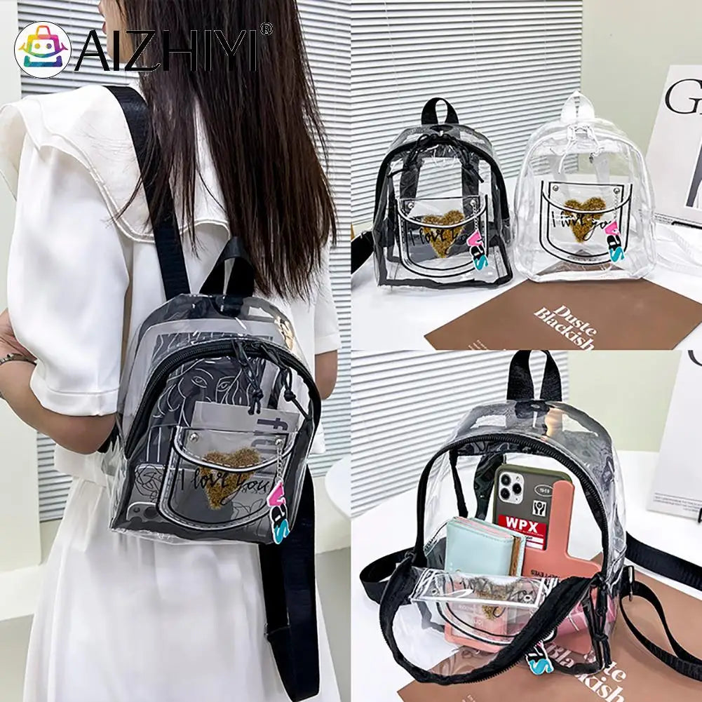 Transparent PVC Backpack Love Letter Design Small Shoulder Schoolbag