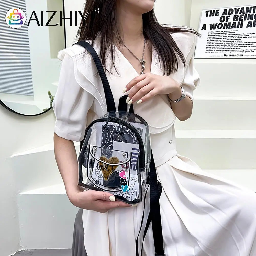 Transparent PVC Backpack Love Letter Design Small Shoulder Schoolbag