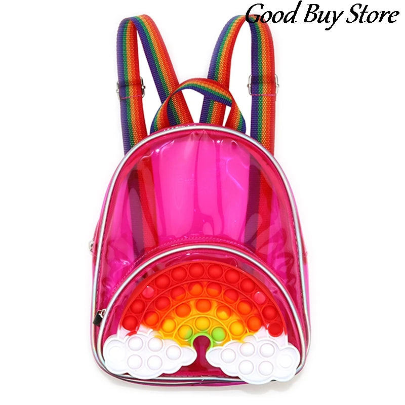 Transparent Fidget Backpack Kids Schoolbags Rainbow Bookbag 3D Bubble Backpack