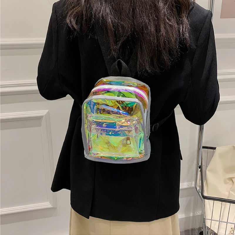 PVC Women Backpack Transparent Bag Student Bookbags Clear Casual Travel Bagpack