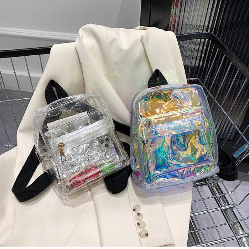 PVC Women Backpack Transparent Bag Student Bookbags Clear Casual Travel Bagpack