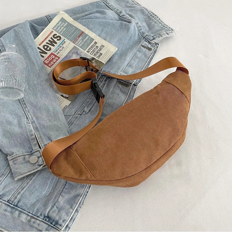 Corduroy Sling Waist Fanny Bag Zippered Sport Travel
