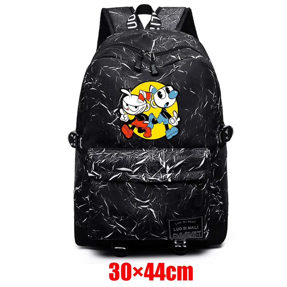 Cuphead Teenager Fabric Backpack Zipper Schoolbag Unisex Mochila