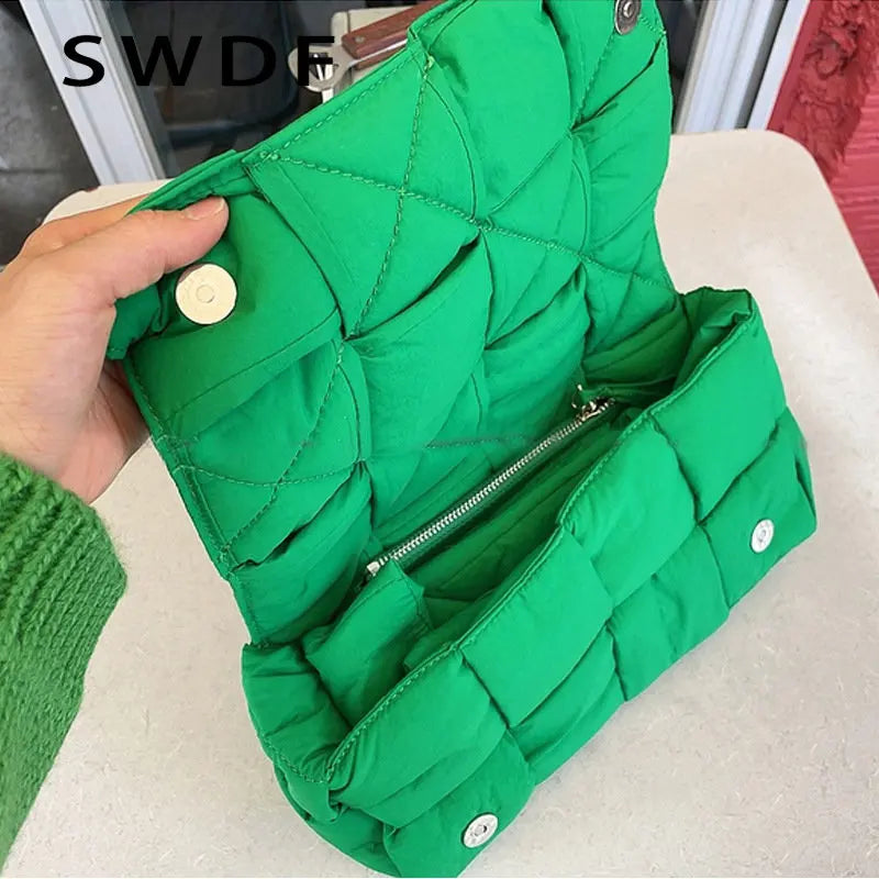 Cotton Crossbody Shoulder Bag Woven Square Handbag