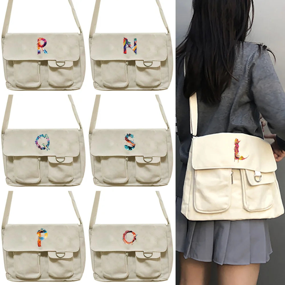 Youth Canvas Shoulder Bag Large Capacity Messenger Bag