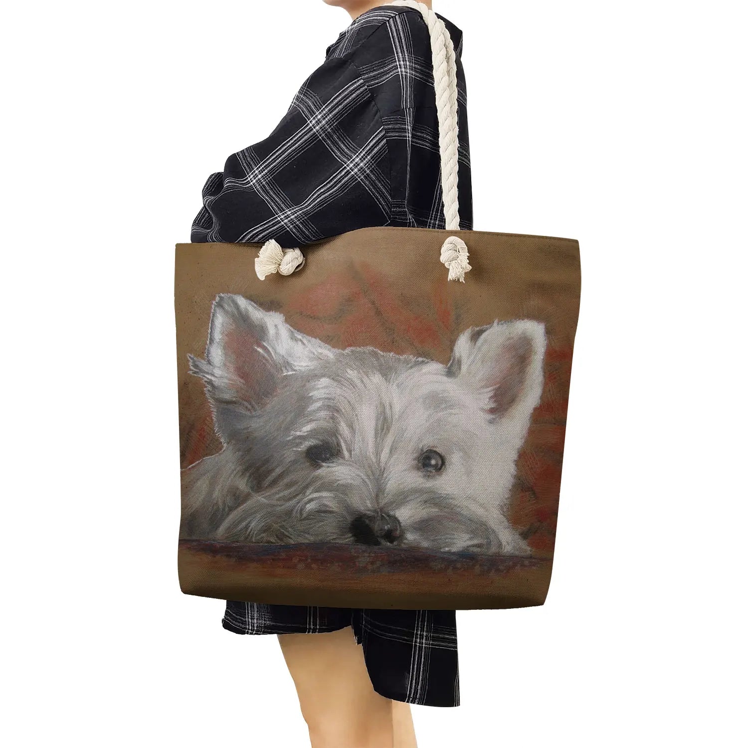 Handpainted Westie Dog Tote Bag Eco-Friendly Shopper Portable Foldable
