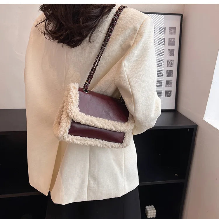 Faux Fur Chain Shoulder Messenger Handbag for Women