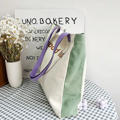Canvas Panelled Letter Shoulder Bag Large Capacity Handbag