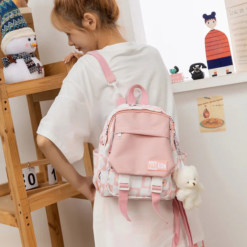 Panelled Pattern Nylon School Backpack Women's Bag Mochila
