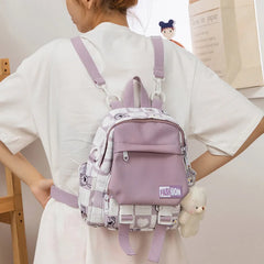 Panelled Pattern Nylon School Backpack Women's Bag Mochila