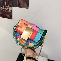 Panelled Shoulder Bag Women's Printing Chain Female Bag Mini Bag