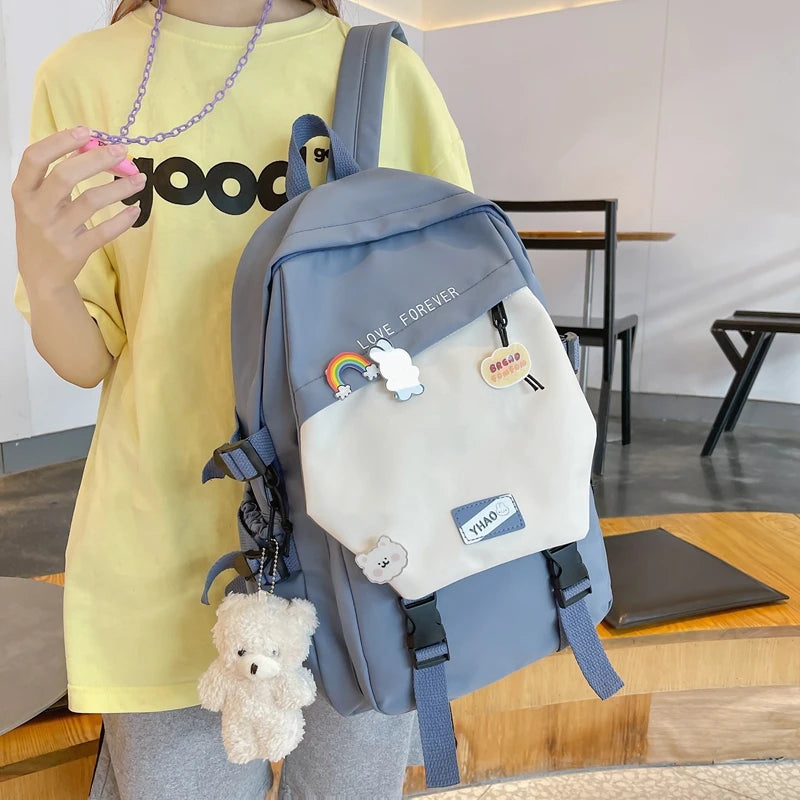 Panelled Soft Backpack Women College Bookbag Laptop Travel Bag Schoolbag