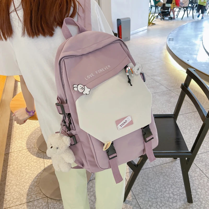Panelled Soft Backpack Women College Bookbag Laptop Travel Bag Schoolbag