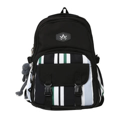 Panelled Stripe Nylon Backpack Women Multiple Pockets Travel Backpack