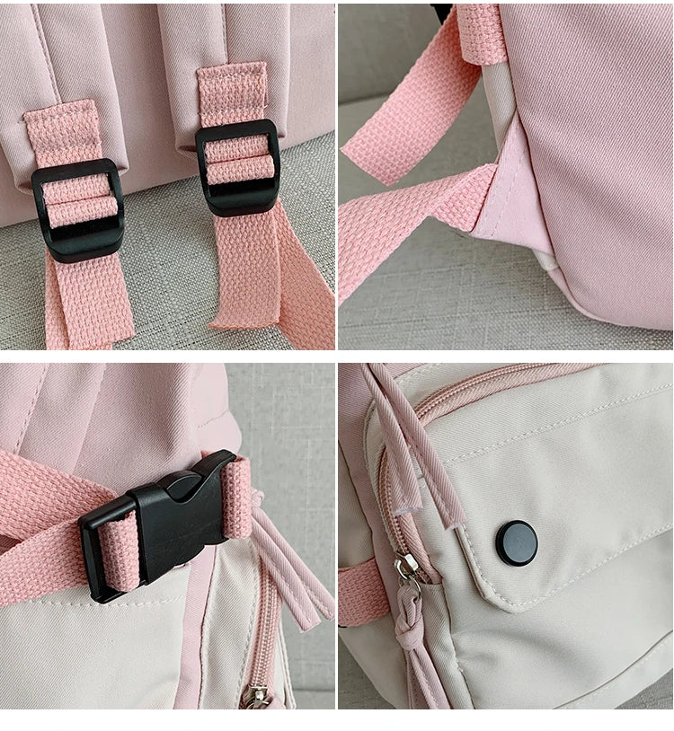 Panelled Women Backpack Harajuku Student Canvas School Bag Girl Travel