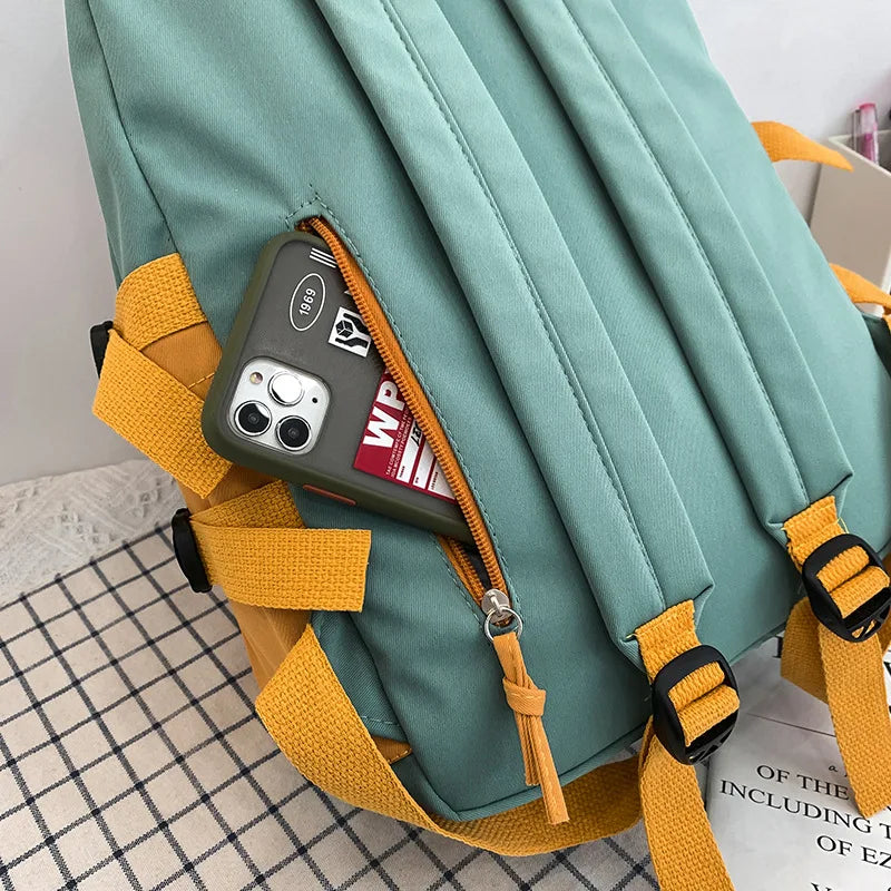 Panelled Women Backpack Harajuku Student Canvas School Bag Girl Travel