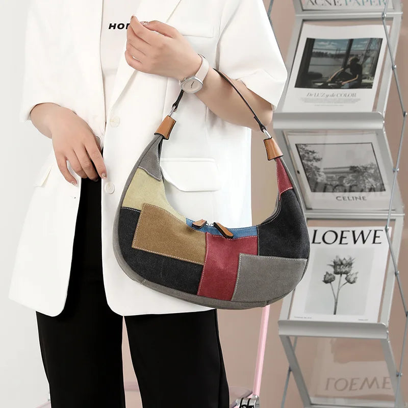 Canvas Half Moon Women Shoulder Bags Crossbody Totes