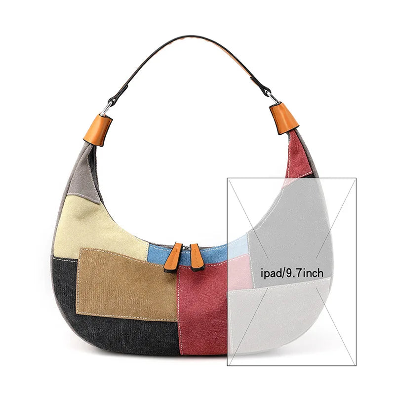 Canvas Half Moon Women Shoulder Bags Crossbody Totes
