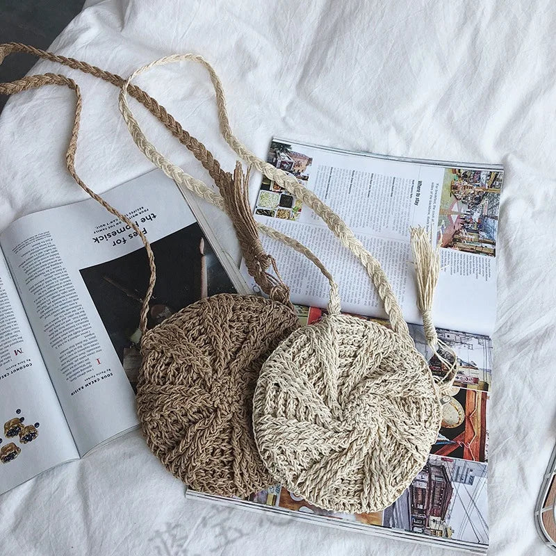 Woven Shoulder Bag Tassel Straw Crossbody Beach Bag