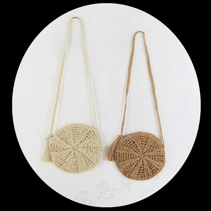 Woven Shoulder Bag Tassel Straw Crossbody Beach Bag