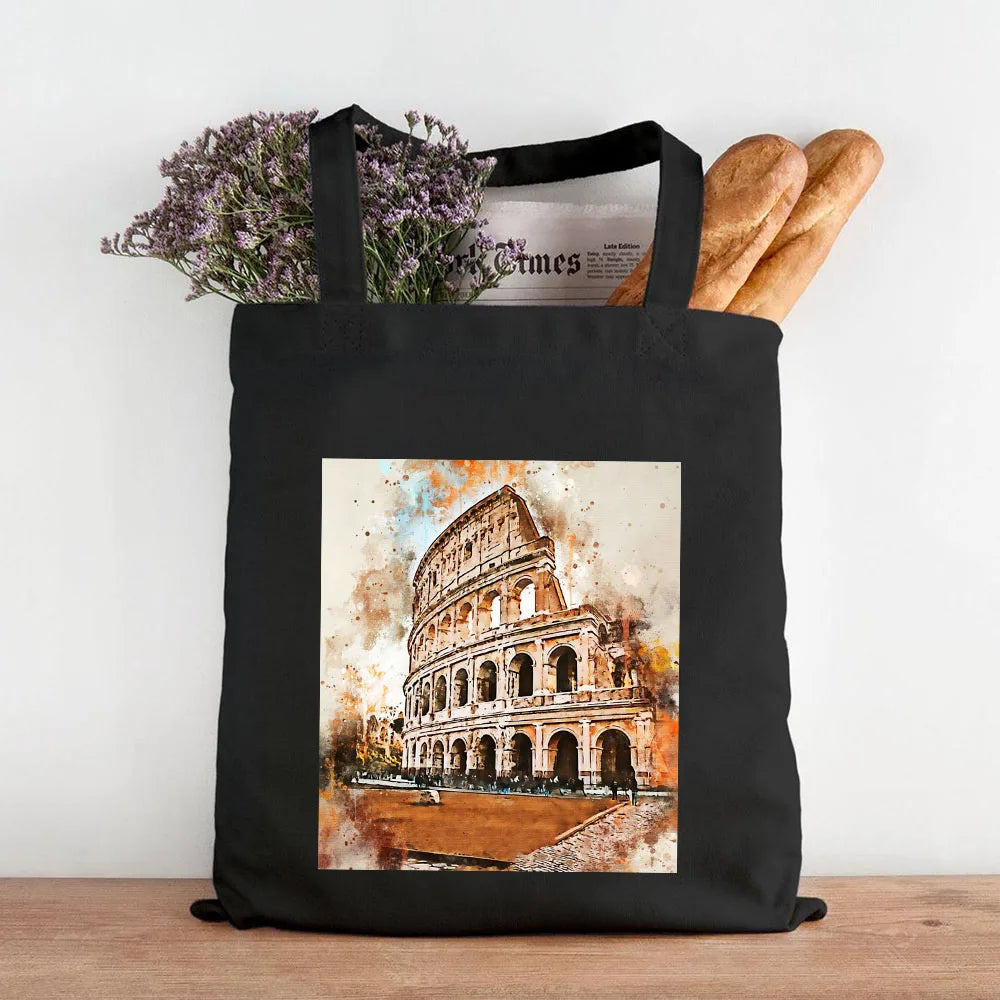 Paris York London Pisa Rome Athens Ink Painting Watercolor Women Girl Canvas