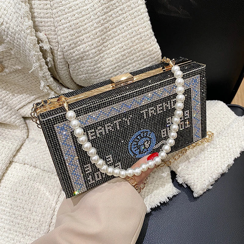 Diamond Square Handbag For Women Bling Ladys Messenger Bag